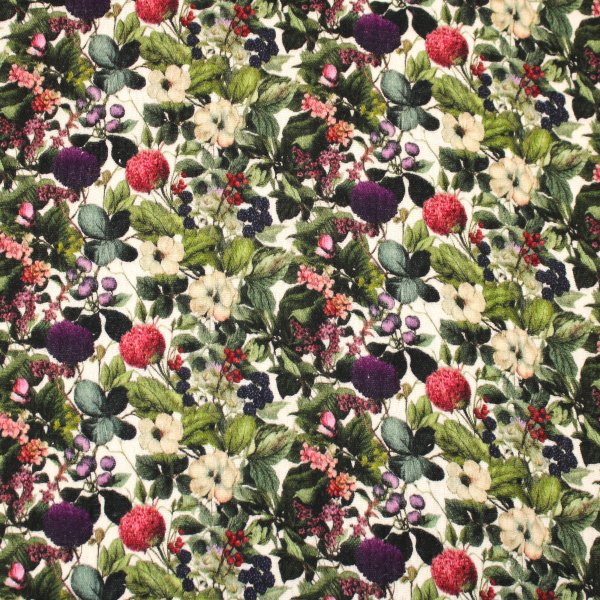 Musselin Double Gauze "Sommergarten Romance" natur/grün